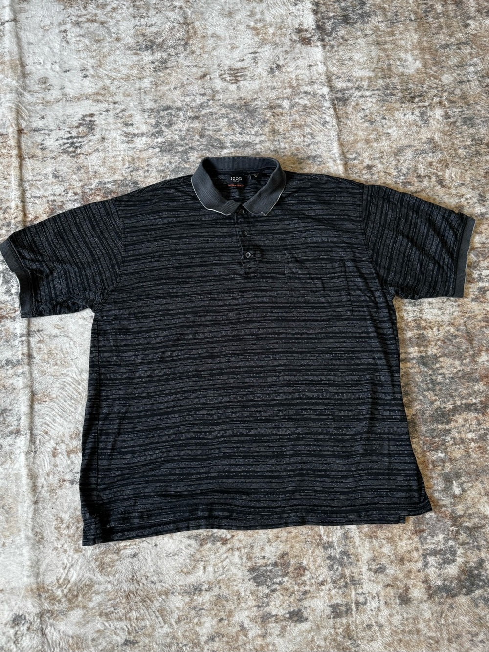 IZOD Golf Cotton Cool FX Black Textured Striped Pocket Polo Men's Size XL EUC